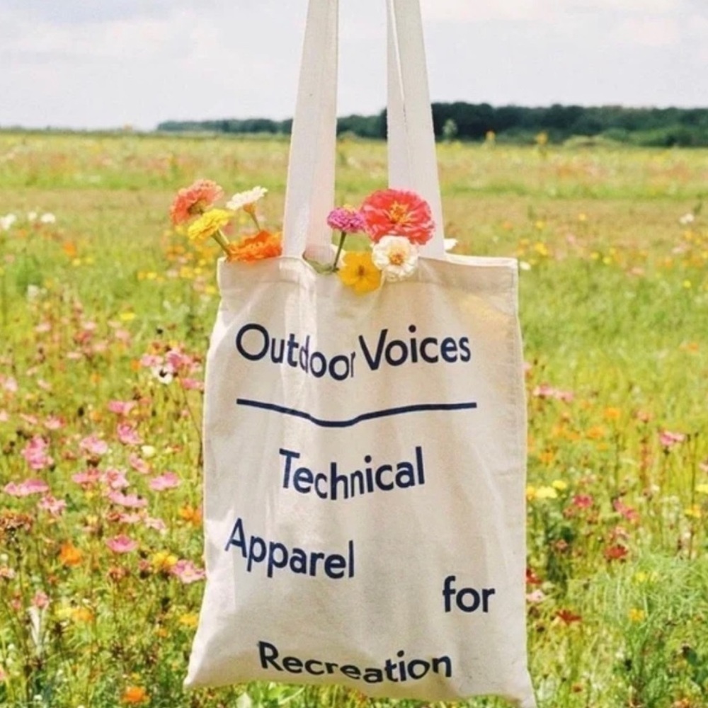 Outdoor Voices iconic cream cotton tote bag. New